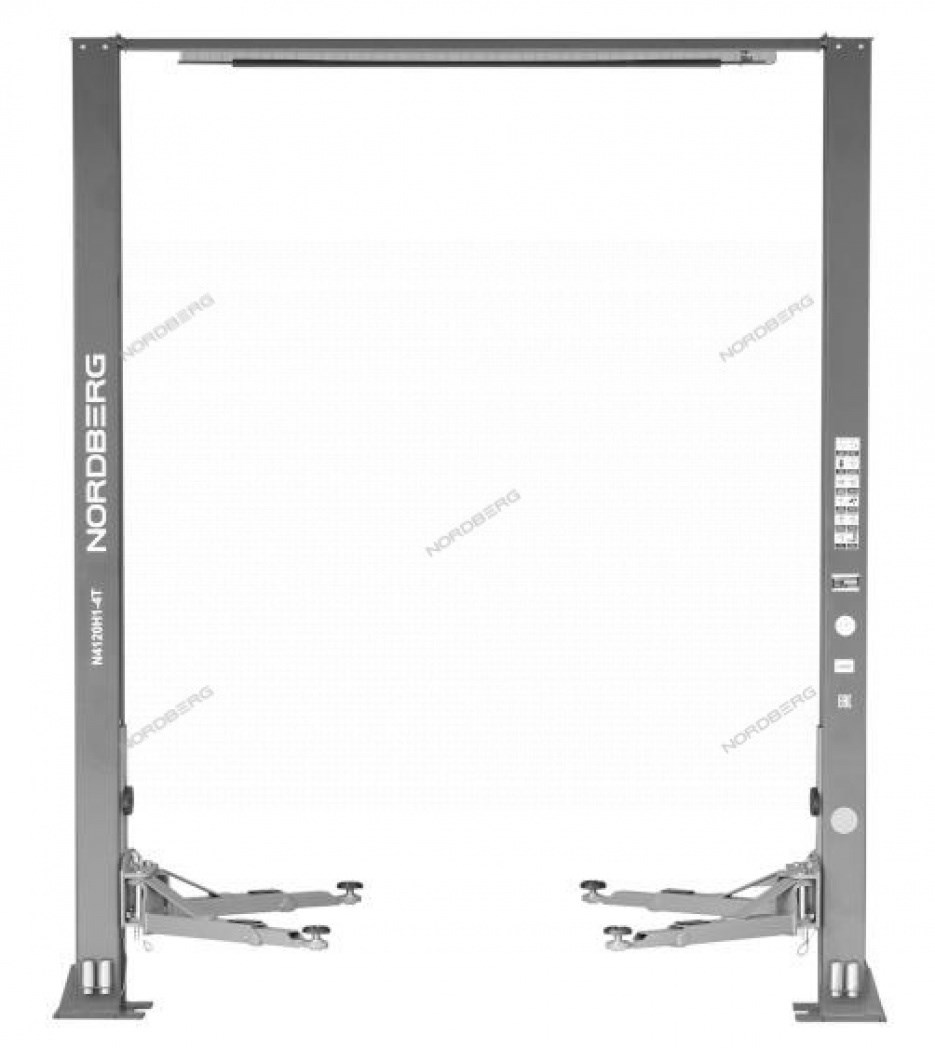 Двухстоечный подъемник NORDBERG N4120H1E-4G с верхней синхронизацией и электростопорами, г/п 4 т, 380 В, высота 4 м (Серый)